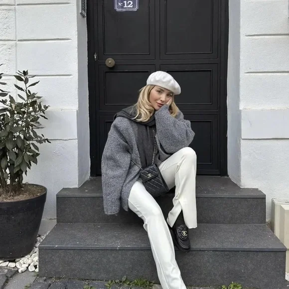 #103 LAST 1! Grey Bomber Jacket Cropped Fitted Coat button down with pockets - Picture 5 of 13